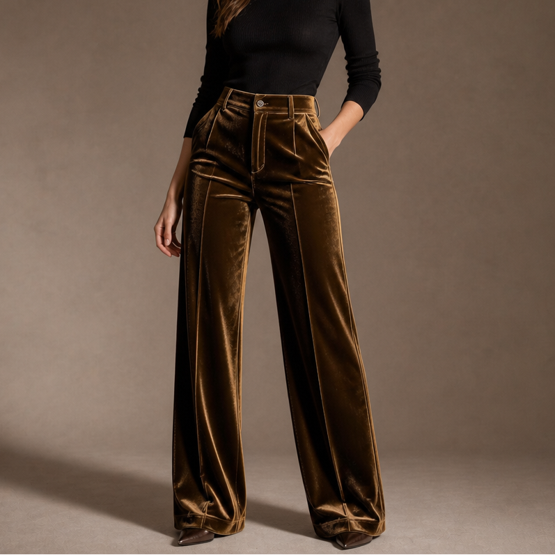 Samt-Hose mit hoher Taille und weitem Bein