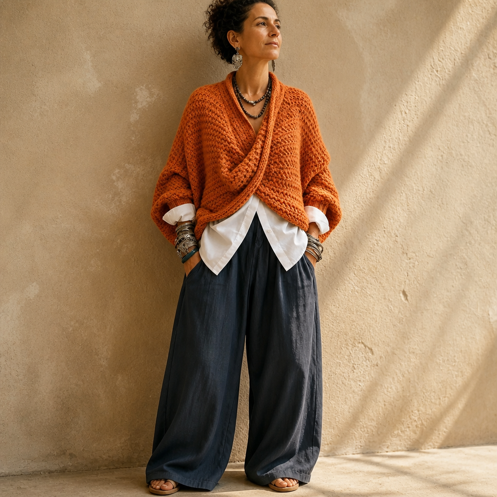 Chunky Knit Crossover V-Ausschnitt Pullover