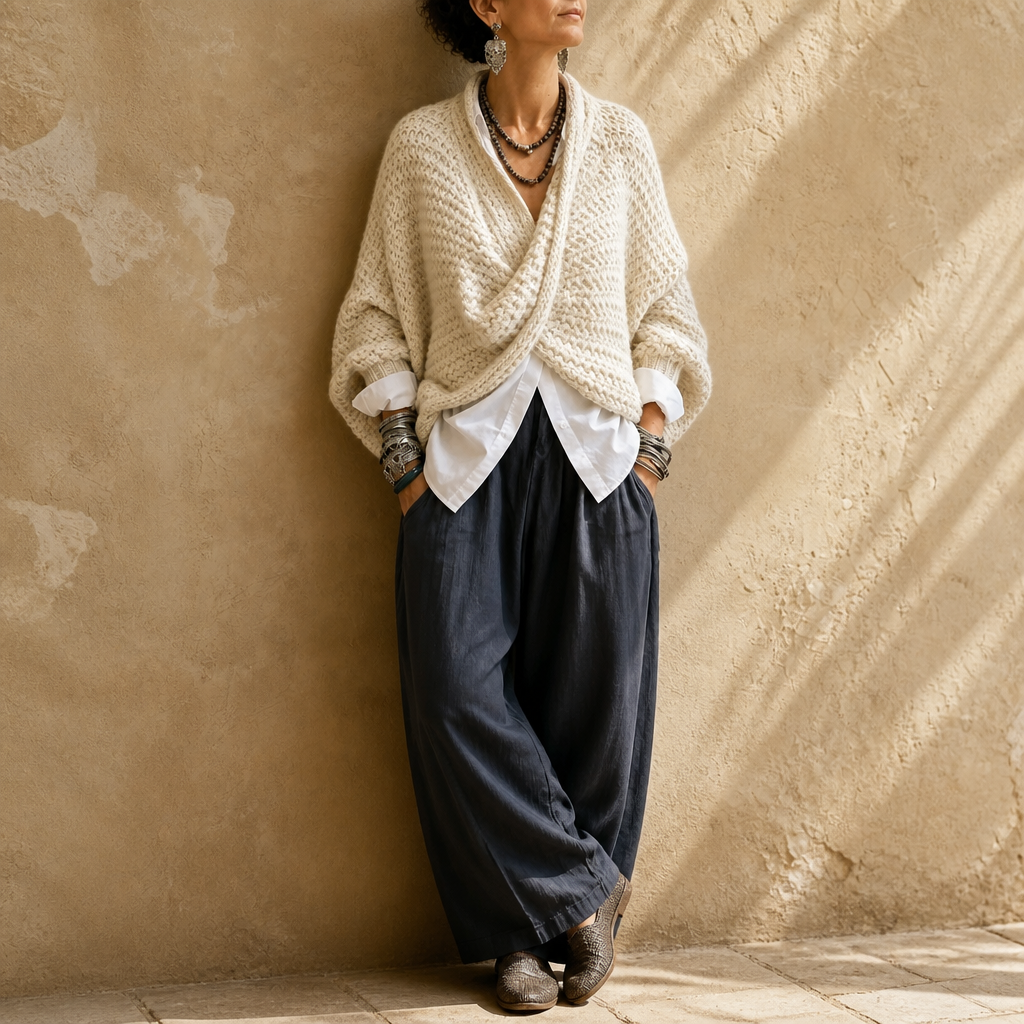 Chunky Knit Crossover V-Ausschnitt Pullover
