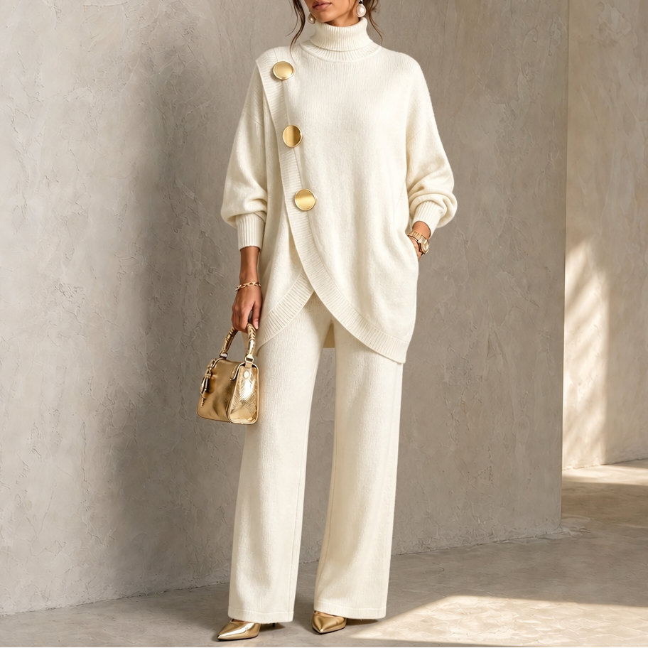 Elara Set – Rollkragenpullover und Hose mit weitem Bein Set