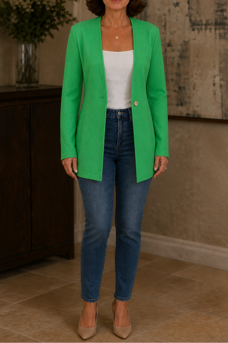 V-Ausschnitt Einknopf A-Linien Blazer