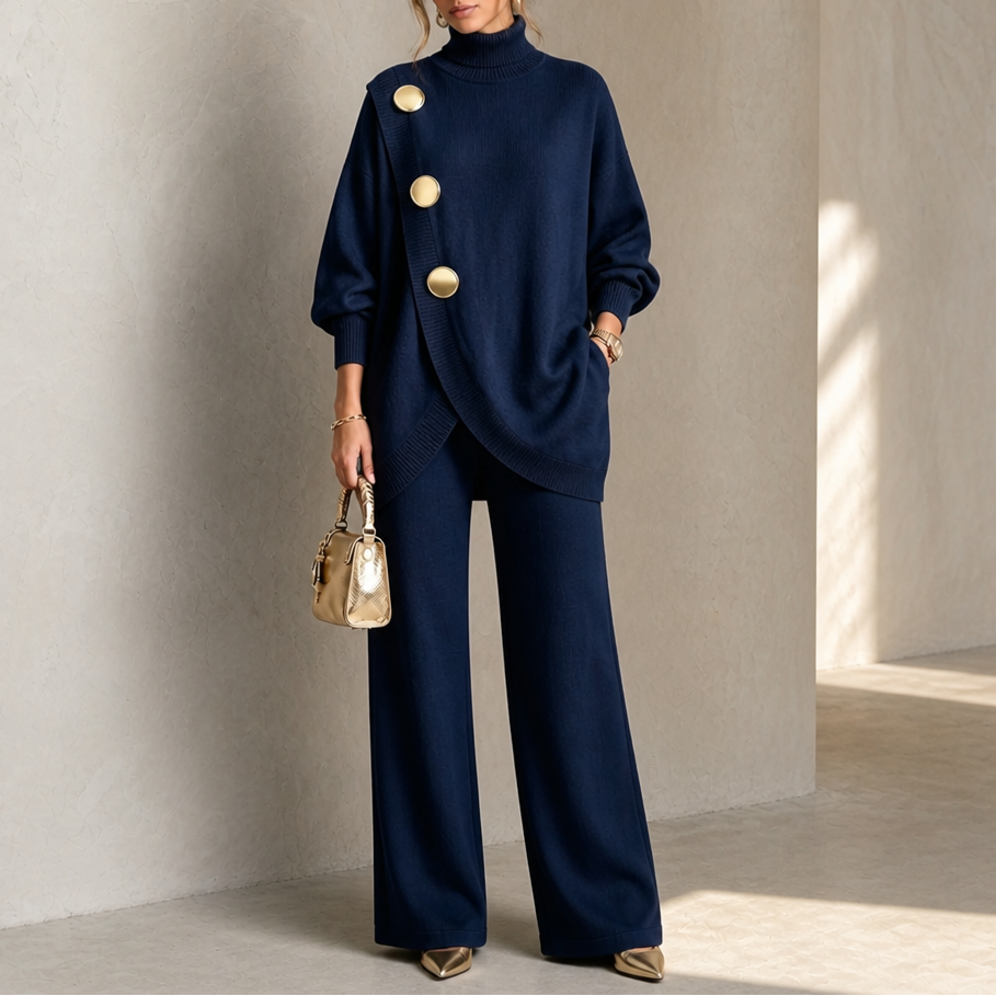 Elara Set – Rollkragenpullover und Hose mit weitem Bein Set