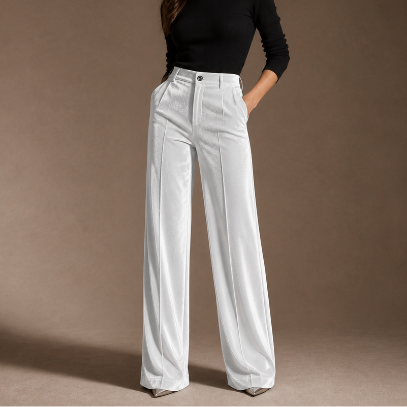 Samt-Hose mit hoher Taille und weitem Bein