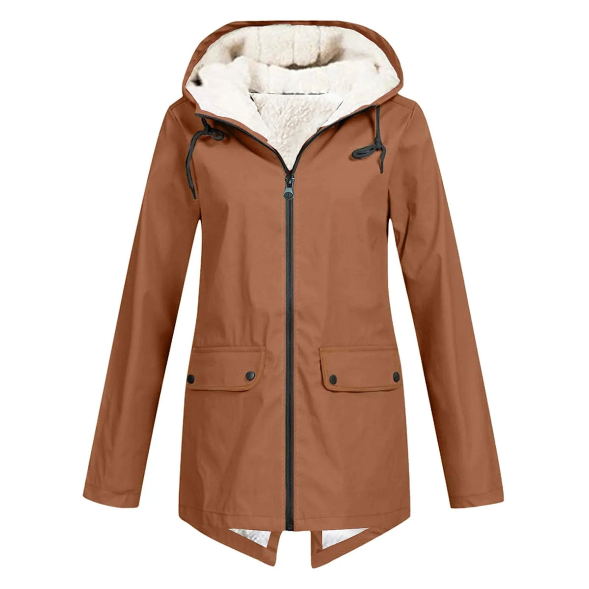 Wasserabweisende Damenjacke mit Kapuze und Sherpafutter