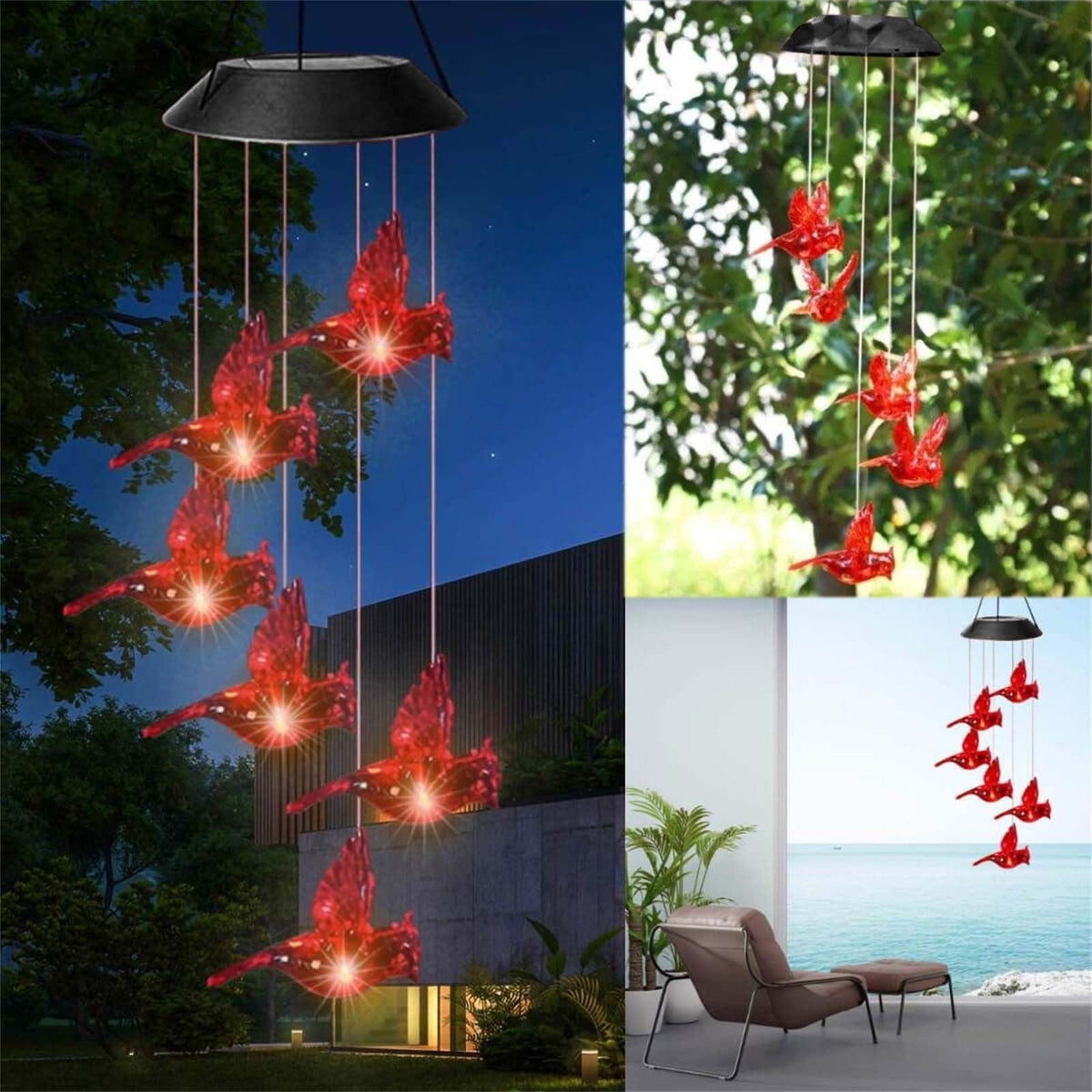 Solar Kardinal Windspiel mit farbwechselnden LED-Lichtern, 29 Zoll