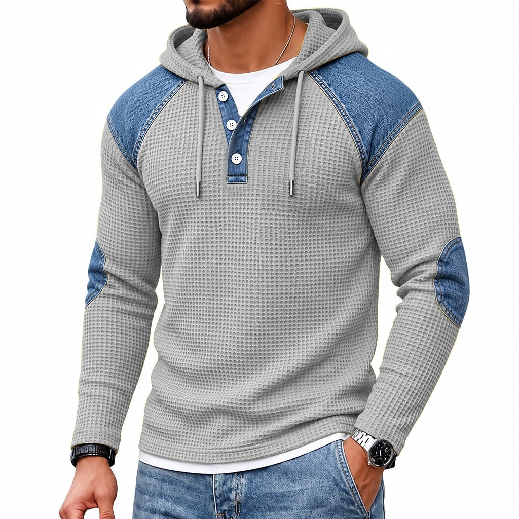 Colorblock-strukturiertes Waffel-Hoodie-Henley