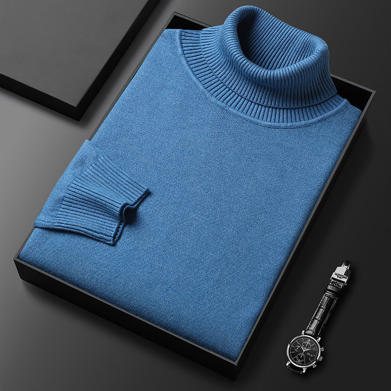 Herren Rollkragenpullover aus Kaschmir-Mischung mit feinem Rippfinish