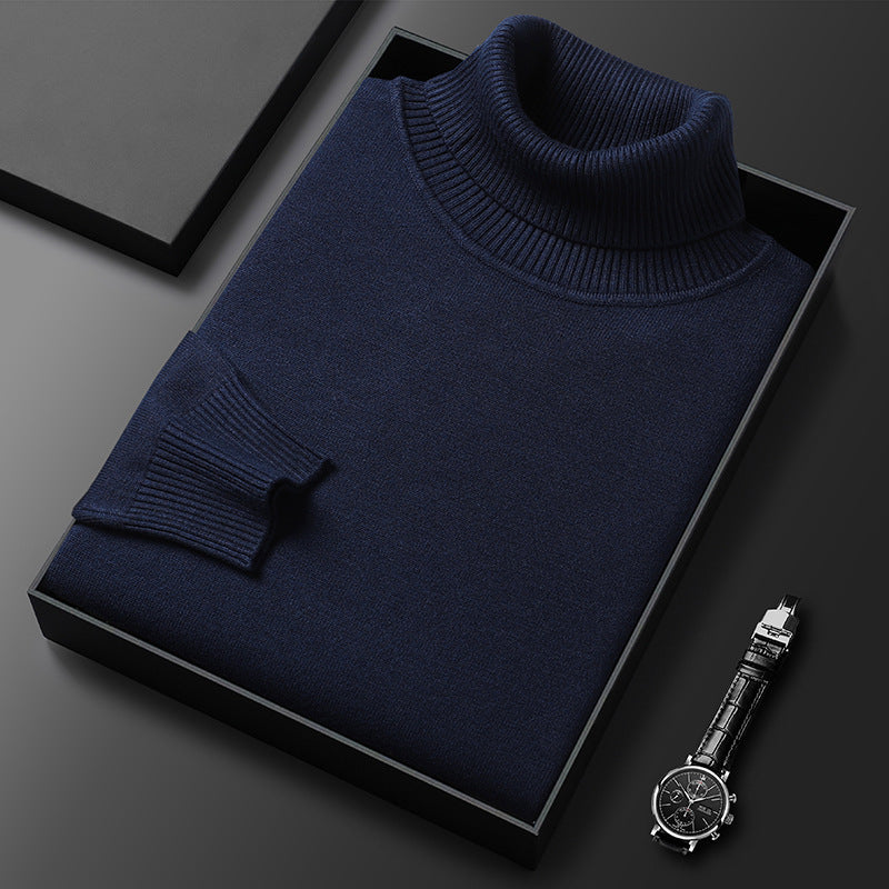 Herren Rollkragenpullover aus Kaschmir-Mischung mit feinem Rippfinish