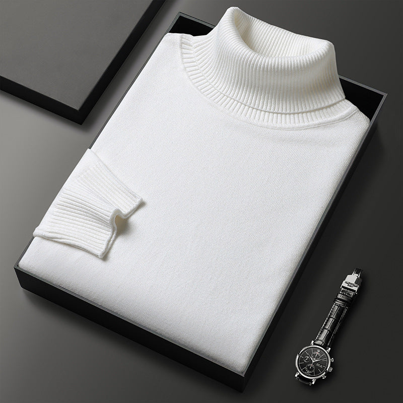 Herren Rollkragenpullover aus Kaschmir-Mischung mit feinem Rippfinish
