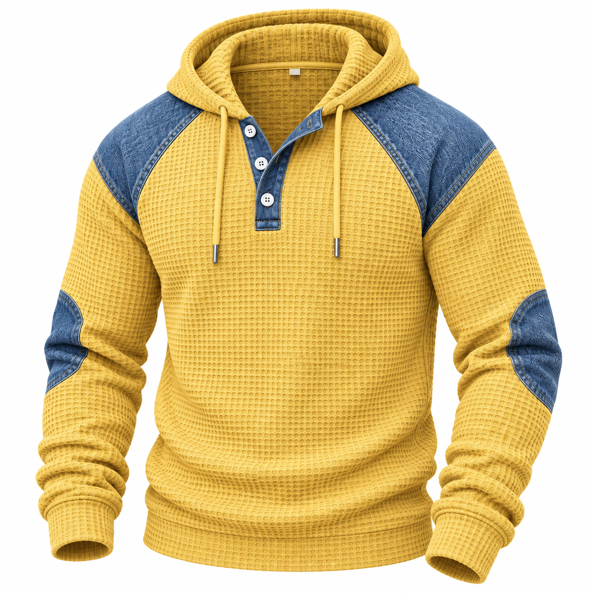 Colorblock-strukturiertes Waffel-Hoodie-Henley