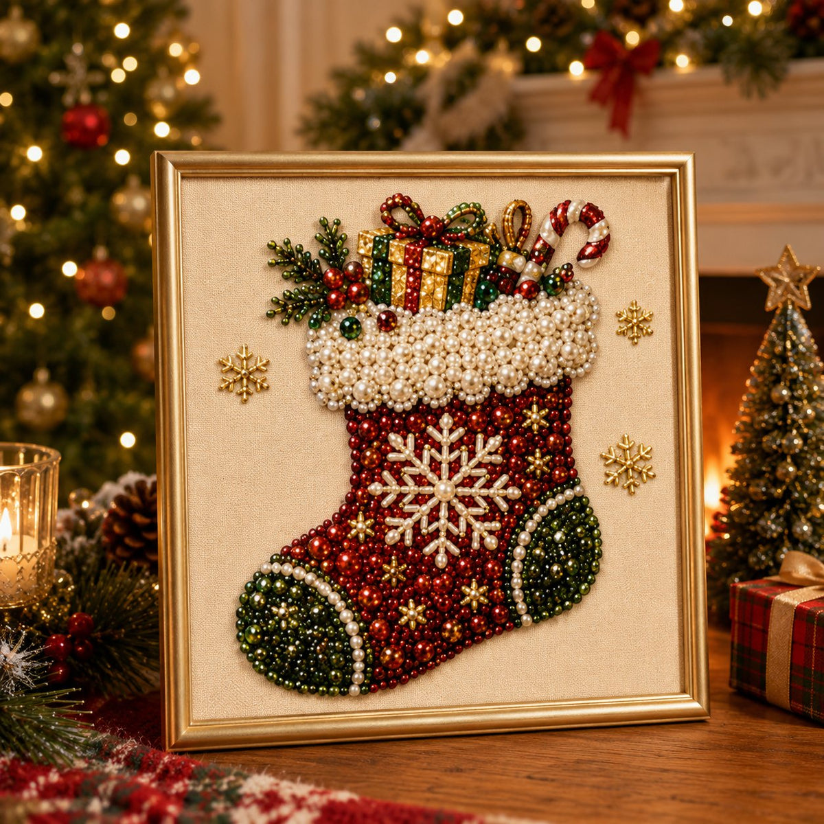 DIY Weihnachts-Perlen-Diamond-Painting-Kunstset mit Rahmen