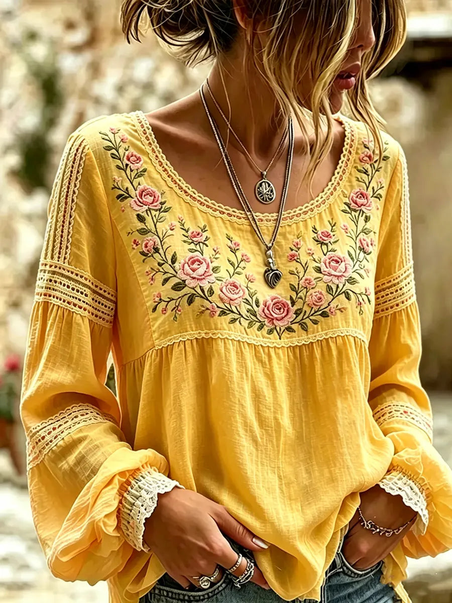 Boho Bluse mit floraler Stickerei