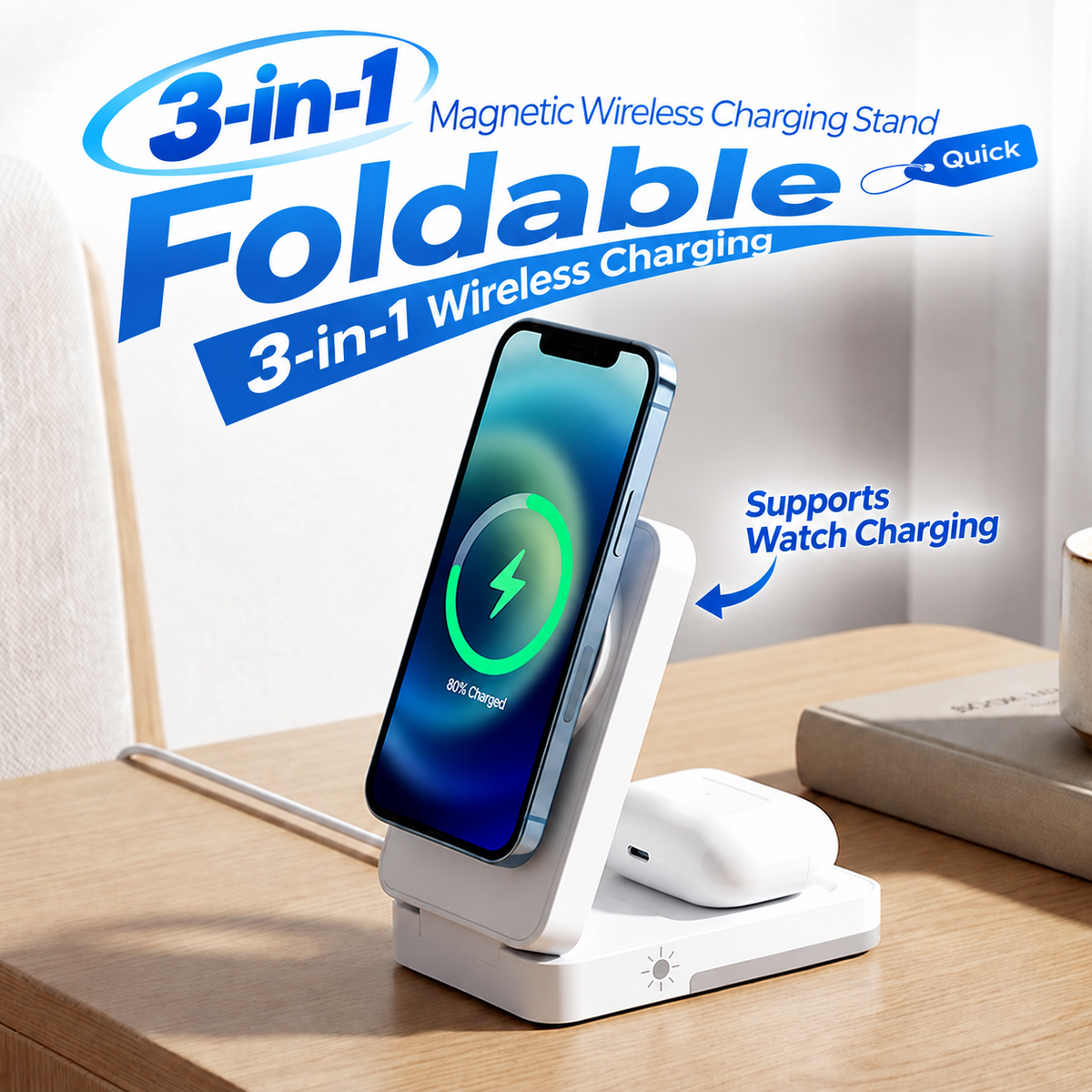 3-in-1 Faltbare Magnetische Ladestation für Alltags-Geräte