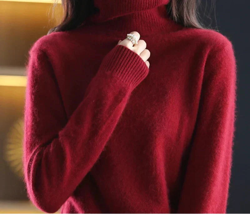 Hochgeschlossener Pullover aus 100% reinem Kaschmir für Herbst und Winter