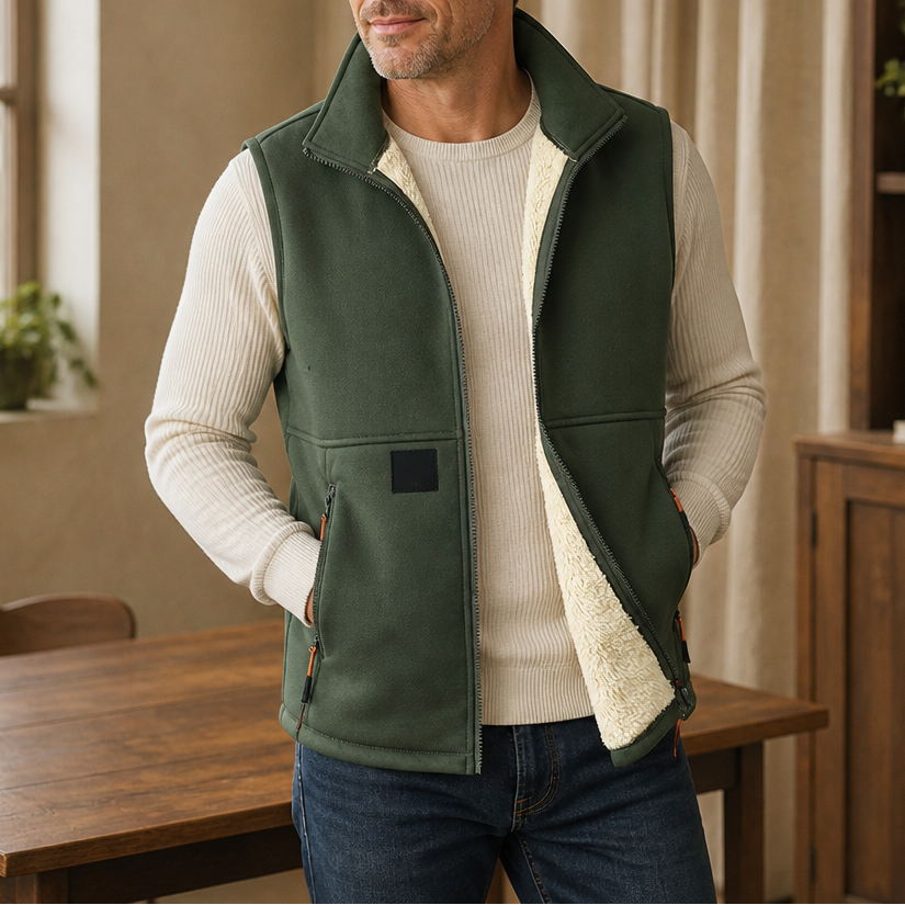 Unisex Fleece-gefütterte Winterweste, Durchgehender Reißverschluss Stehkragen Gilet mit Reißverschlusstaschen