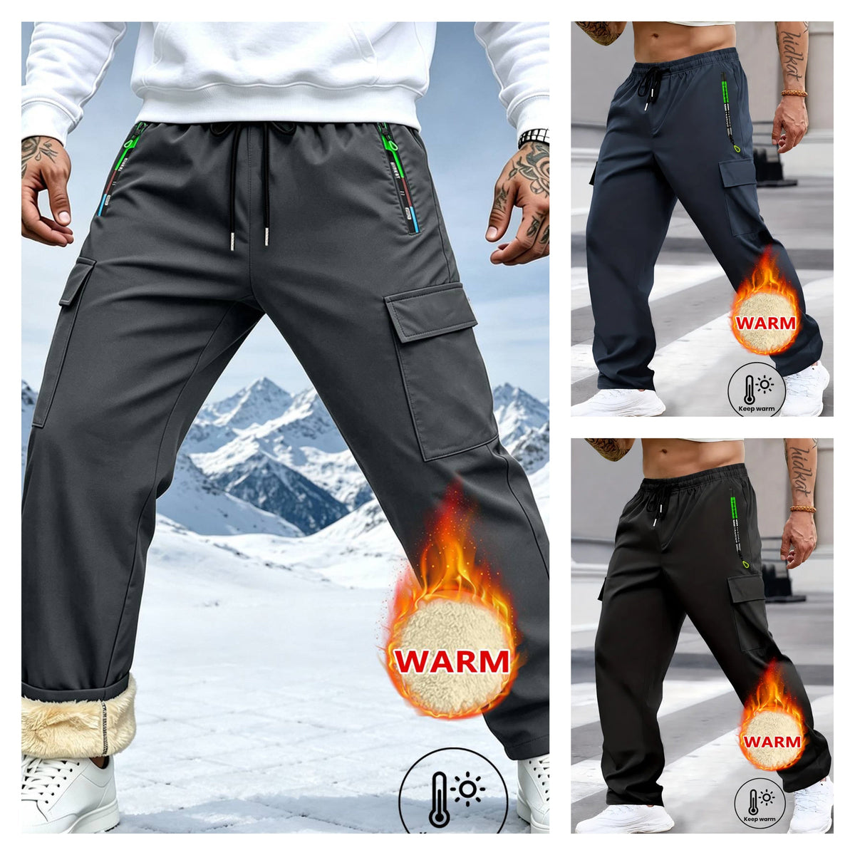 Herren Cargo-Hose in Unifarbe mit Reißverschlusstaschen