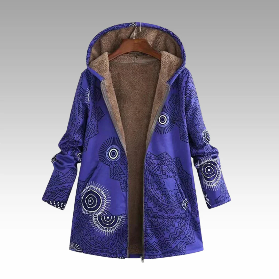 Warme Boho Kapuzenjacke mit Fleecefutter & Ethno-Muster – Liora Coat