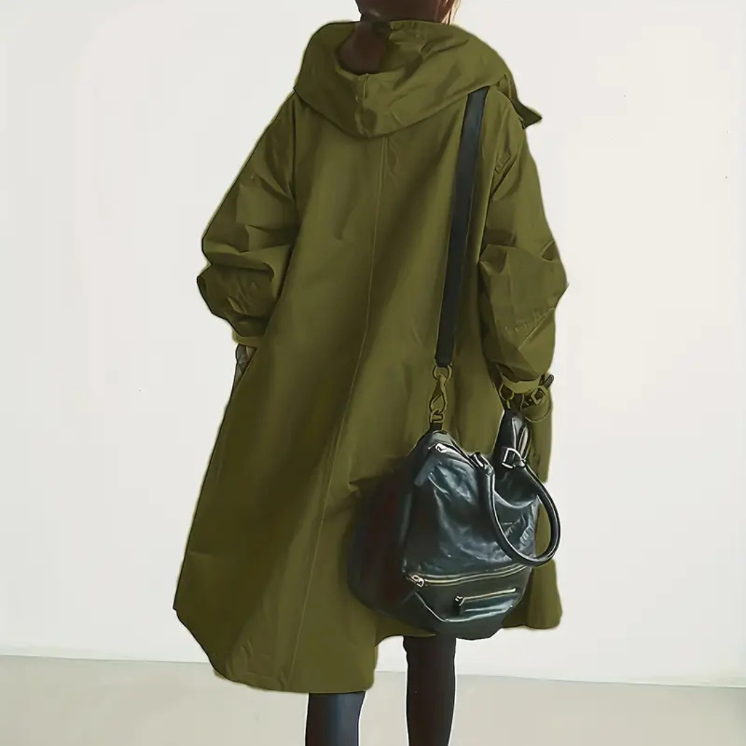 Trenchcoat Damen wasserabweisend mit Kapuze & Oversize-Passform – RainLuxe Coat