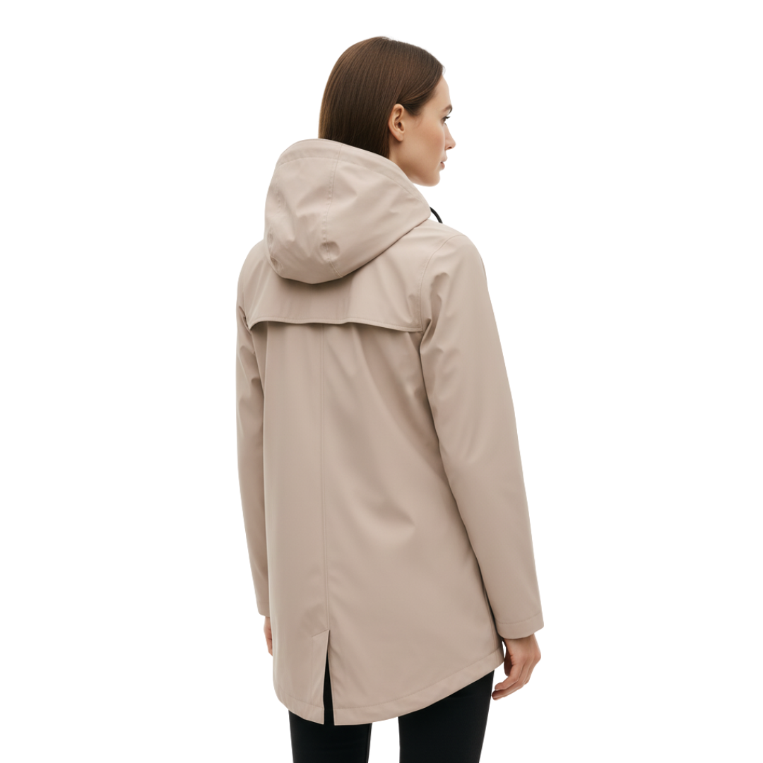 Damen langer wasserdichter Regenmantel mit Kapuze – Leichte winddichte Jacke mit Taschen