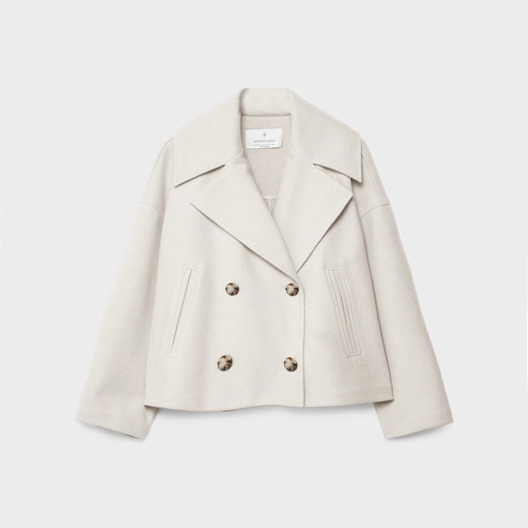 Damen Kurz geschnittener Wollmantel – Vintage Zweireihige Jacke