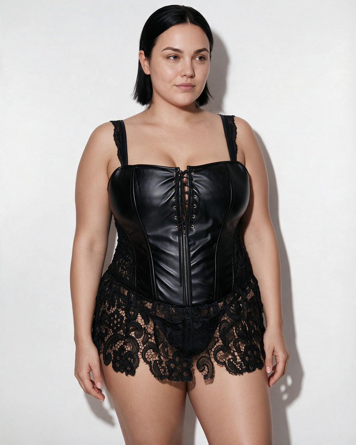 Spitzen-Korsettkleid aus Kunstleder