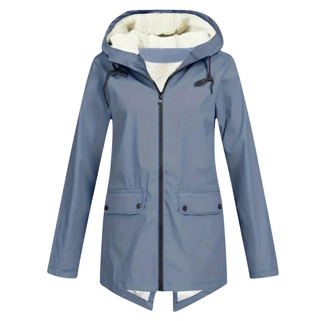 Wasserdichter Damenmantel mit Fleece-Futter und Kapuze – Warme Winter-Regenjacke