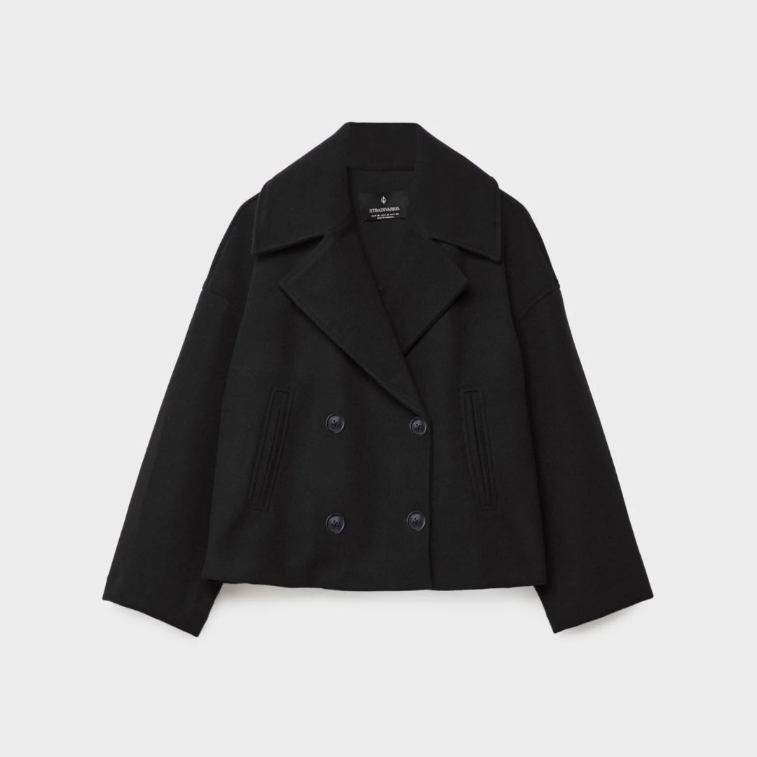 Damen Kurz geschnittener Wollmantel – Vintage Zweireihige Jacke