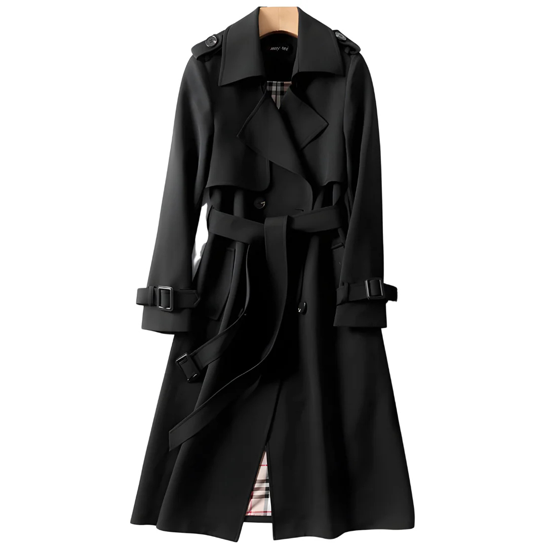 Damen Langer Doppelreihiger Trenchcoat – Klassischer Mantel mit Gürtel