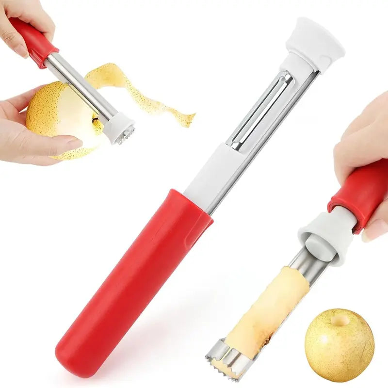 2 in 1 Apfelentkerner und Schäler, Obstentferner-Werkzeug, Edelstahl Obst-Entkerner
