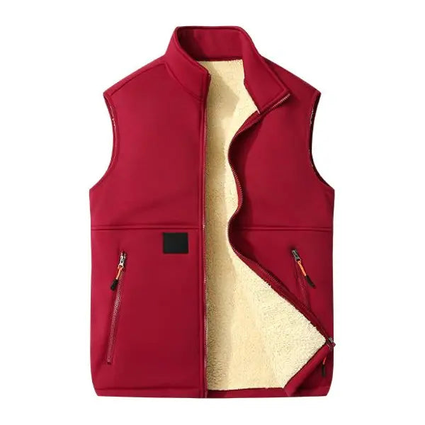 Unisex Fleece-gefütterte Winterweste, Durchgehender Reißverschluss Stehkragen Gilet mit Reißverschlusstaschen