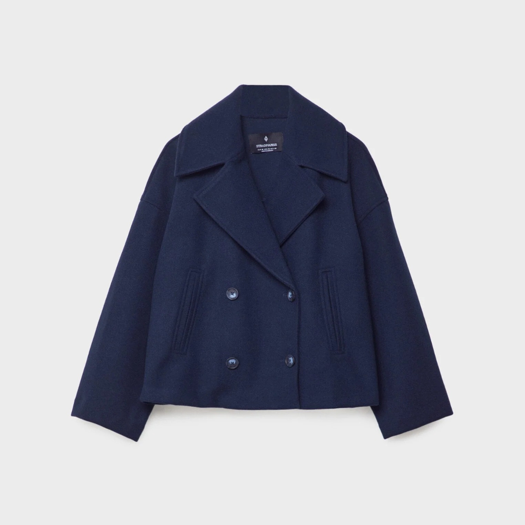 Damen Kurz geschnittener Wollmantel – Vintage Zweireihige Jacke