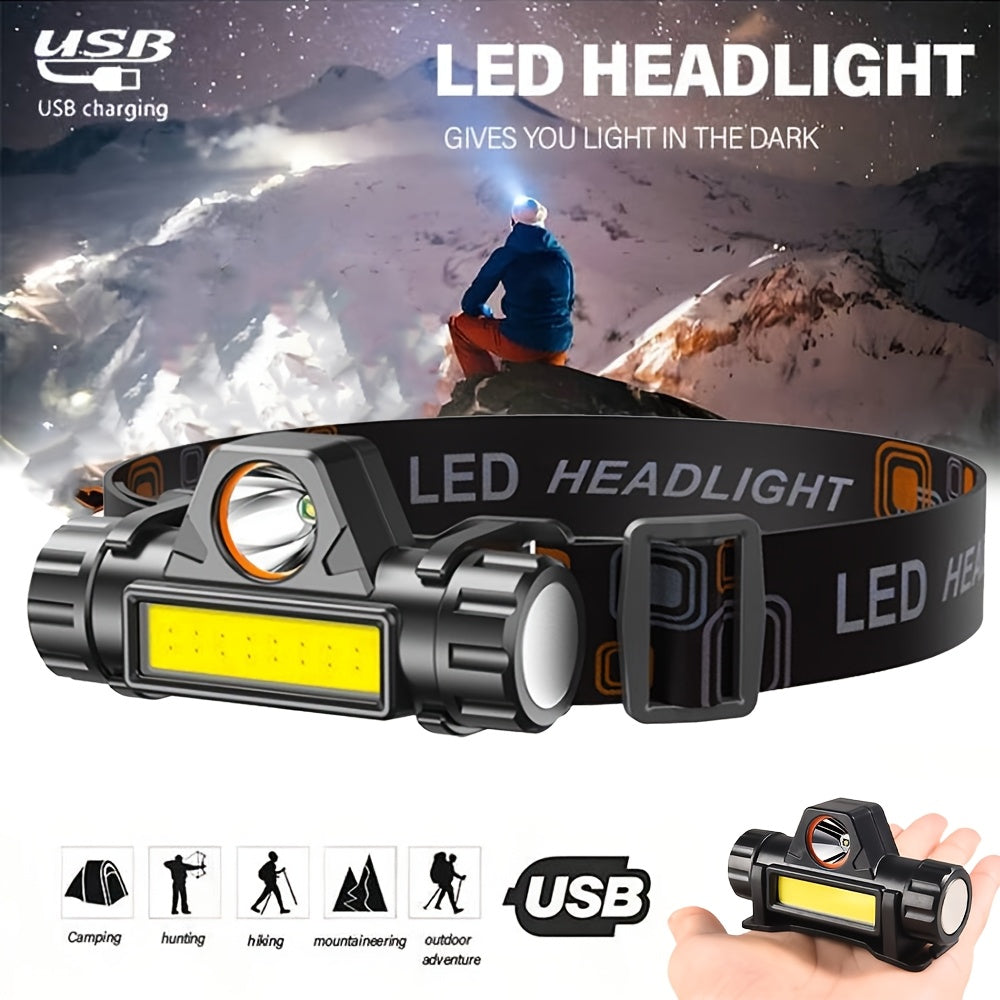Wiederaufladbare COB LED Stirnlampe mit Magnetfuß - Spotlight und Flutlicht, 90 Grad Neigung, USB-Aufladung