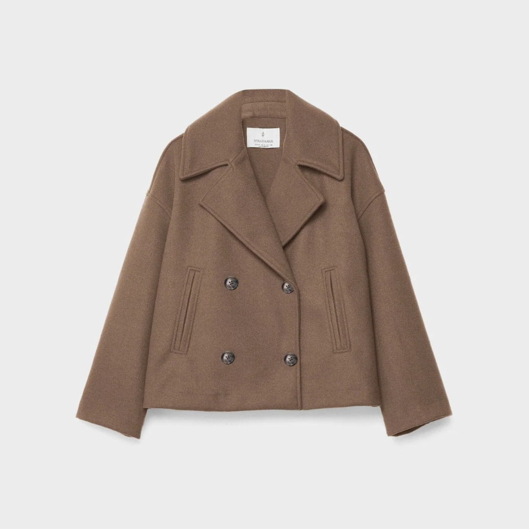 Damen Kurz geschnittener Wollmantel – Vintage Zweireihige Jacke