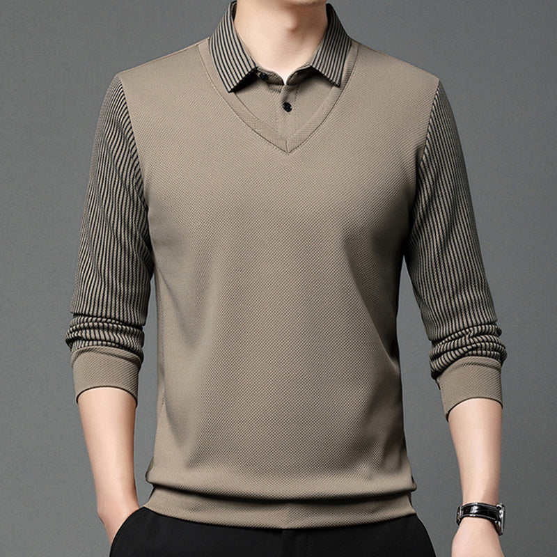 Herren Falscher Zweiteiliger Langarmshirt – Smart Casual Zweiteiliger Look Ohne Aufwand