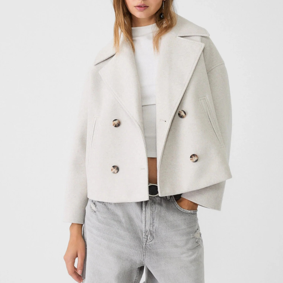 Damen Kurz geschnittener Wollmantel – Vintage Zweireihige Jacke