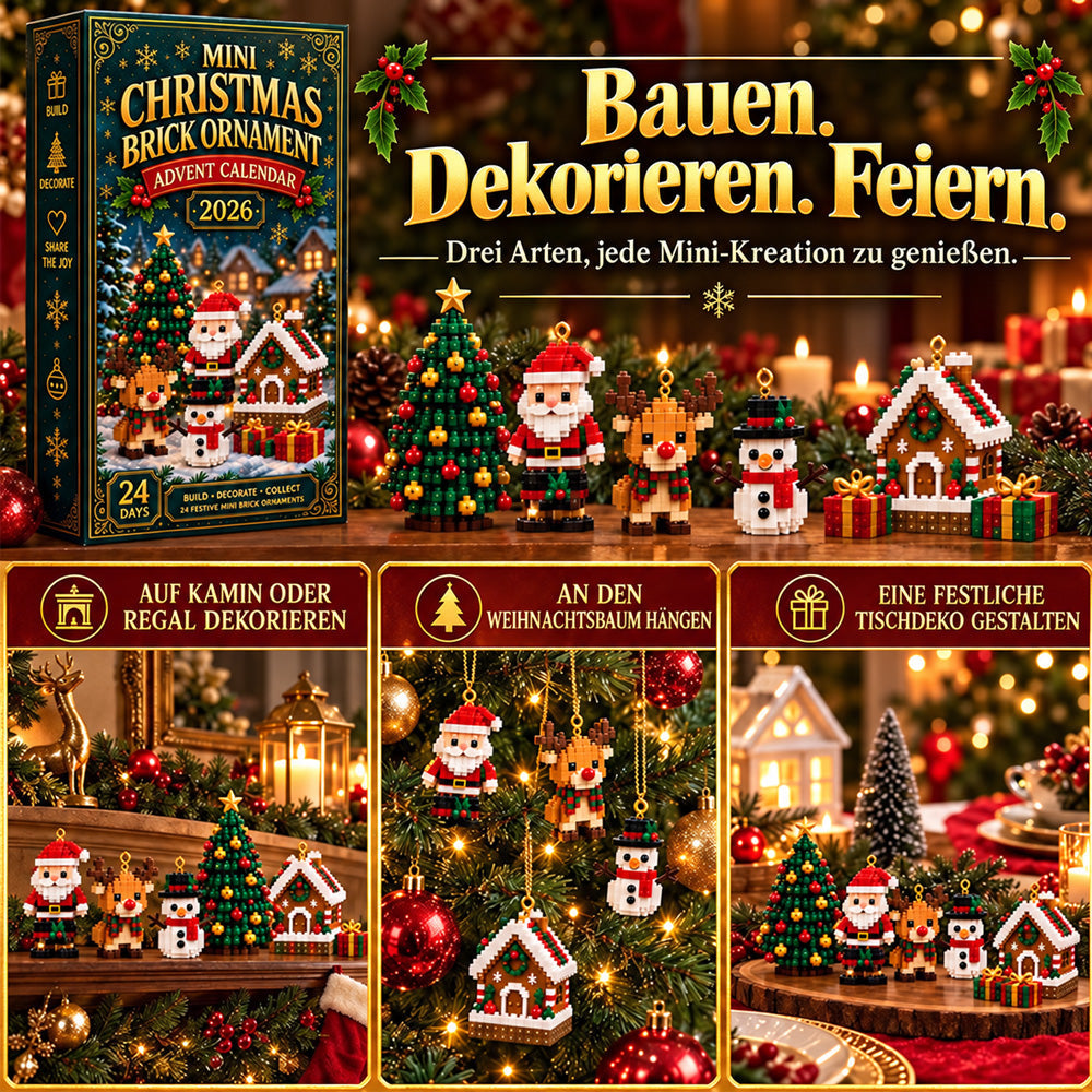 24-Tage-Mini-Weihnachtsdeko-Adventskalender | 24 einzigartige, festliche Bausets mit Aufhängeschlaufen