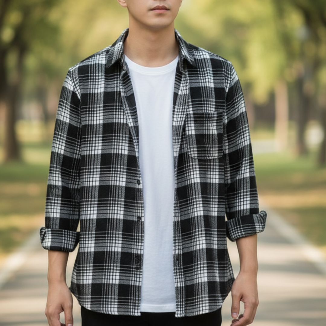 Herren Flanellhemd mit Karomuster & Oversized Fit | Weiches Holzfällerhemd