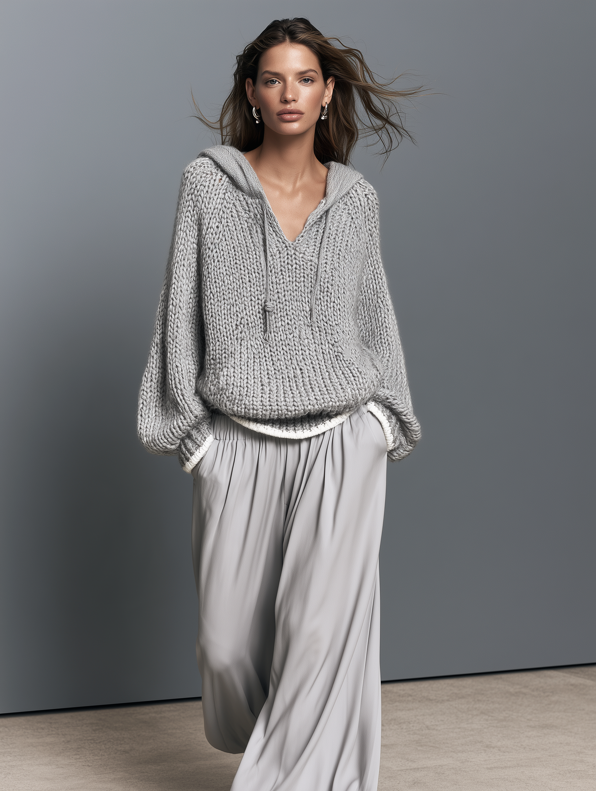Damen Lässiger Langarm-Strickhoodie