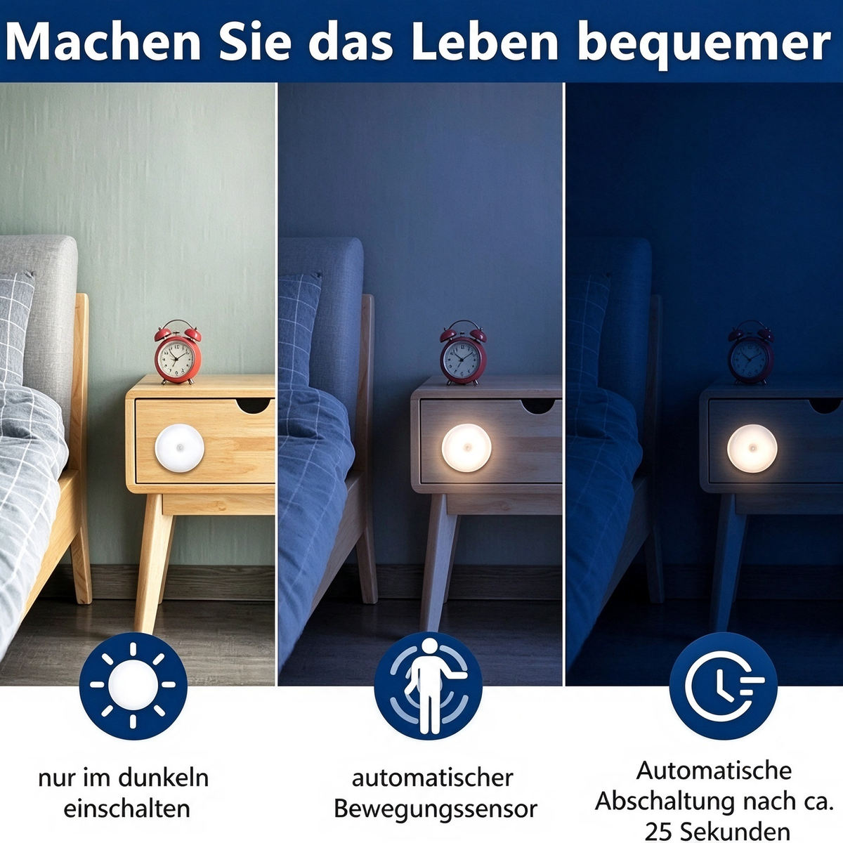 6 Stück Bewegungsmelder Licht, Wiederaufladbare Nachtlicht