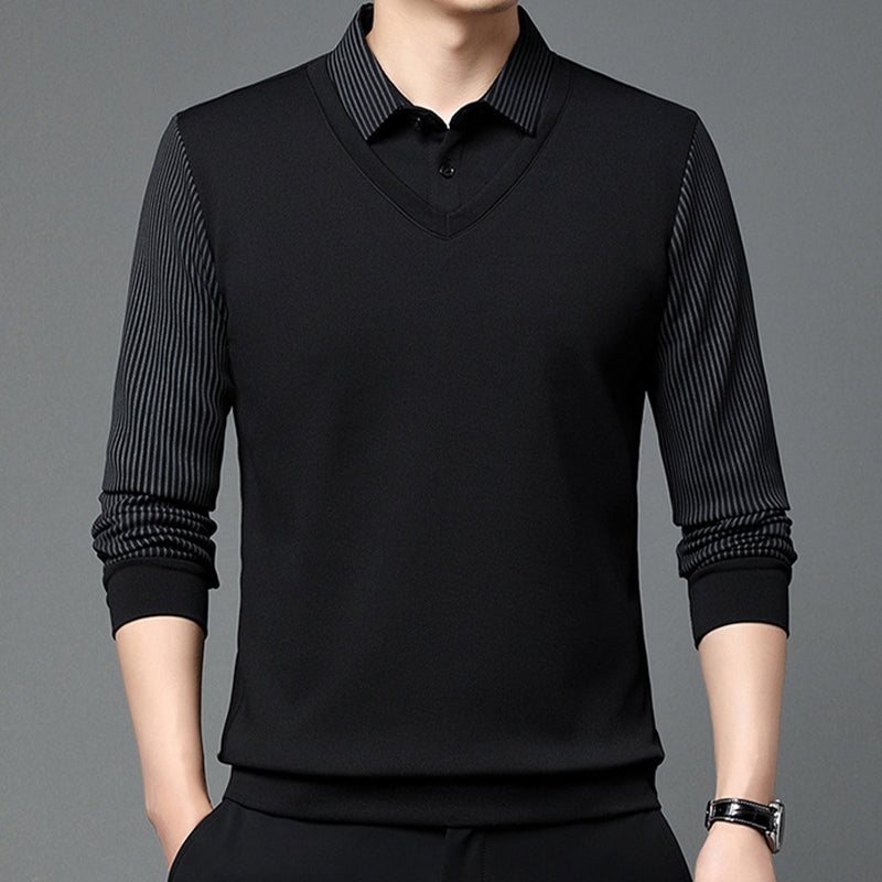 Herren Falscher Zweiteiliger Langarmshirt – Smart Casual Zweiteiliger Look Ohne Aufwand