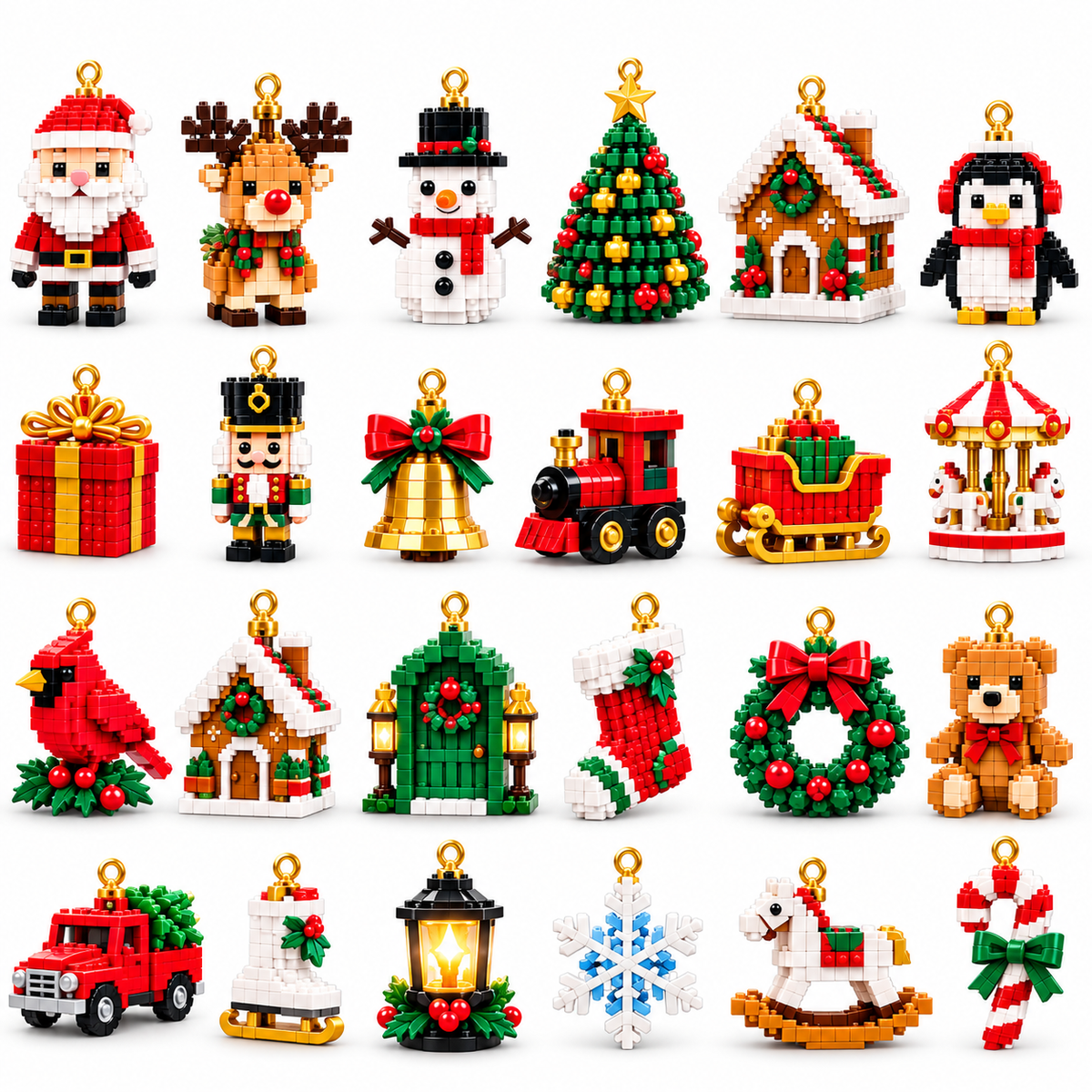 24-Tage-Mini-Weihnachtsdeko-Adventskalender | 24 einzigartige, festliche Bausets mit Aufhängeschlaufen