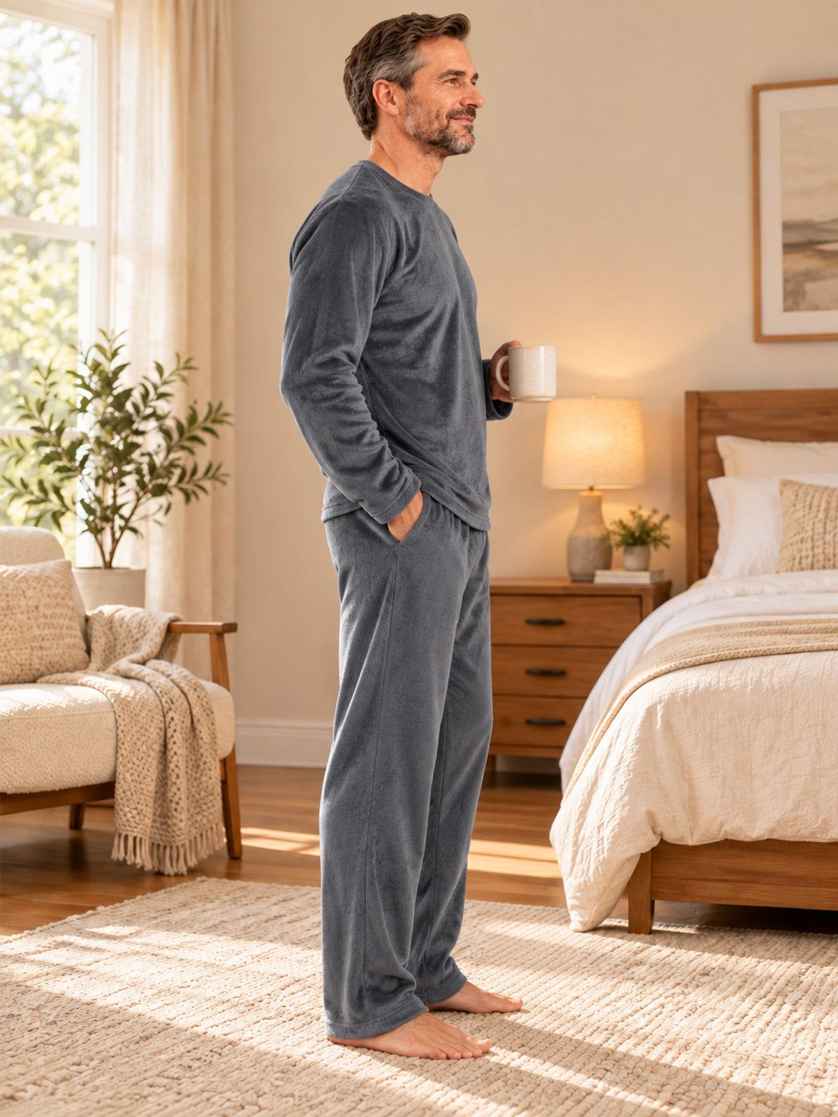 Herren Kuscheliges Thermo-Samt-Pyjama-Set