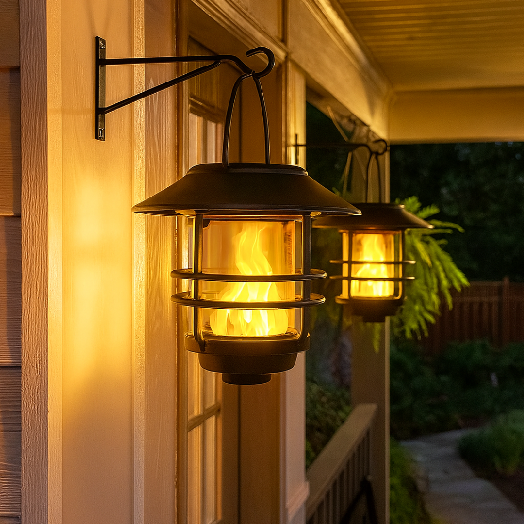 Solar Wandlaterne mit Flammeneffekt (2er-Set) – FlammaLux Duo
