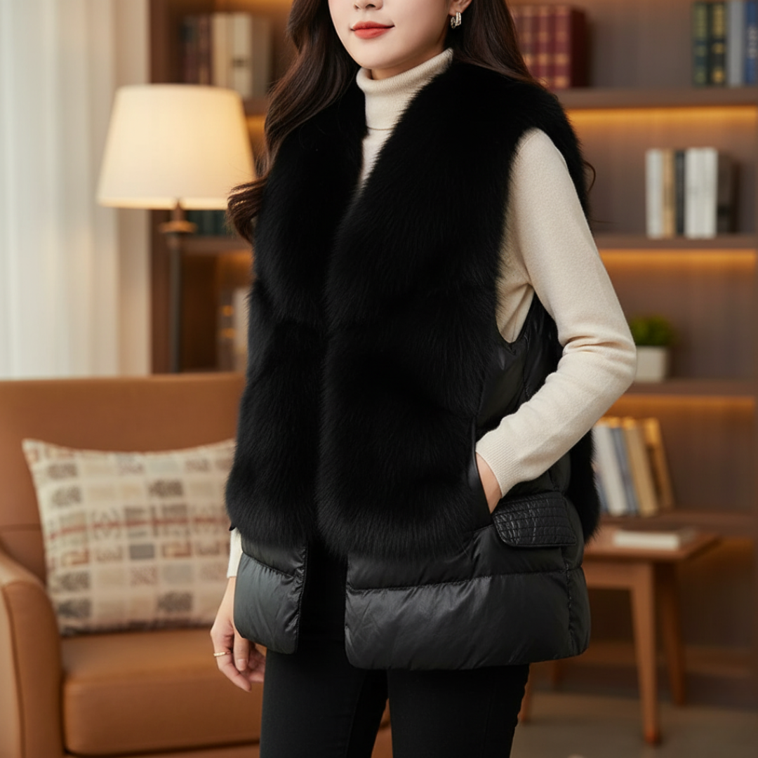 Pullover Damen Weste mit Kunstfell & elegantem Coatigan-Stil – WinterFur Vest