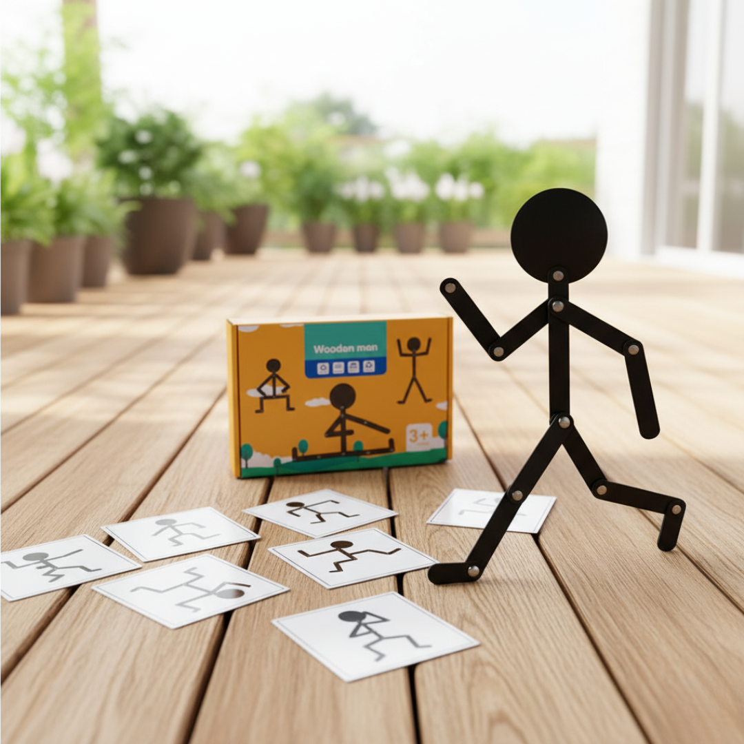 Spielzeug Gelenkfigur mit Karten zum Nachstellen von Posen – FlexiMan Puzzle