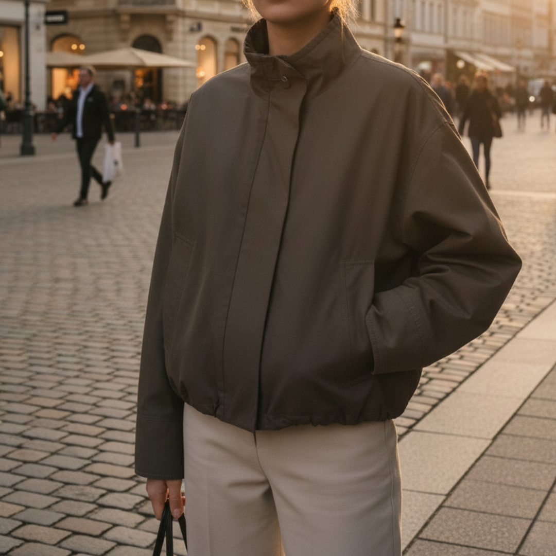 Jacke kurz mit Puffärmeln & Kordelzug – VintageEase Utility Coat