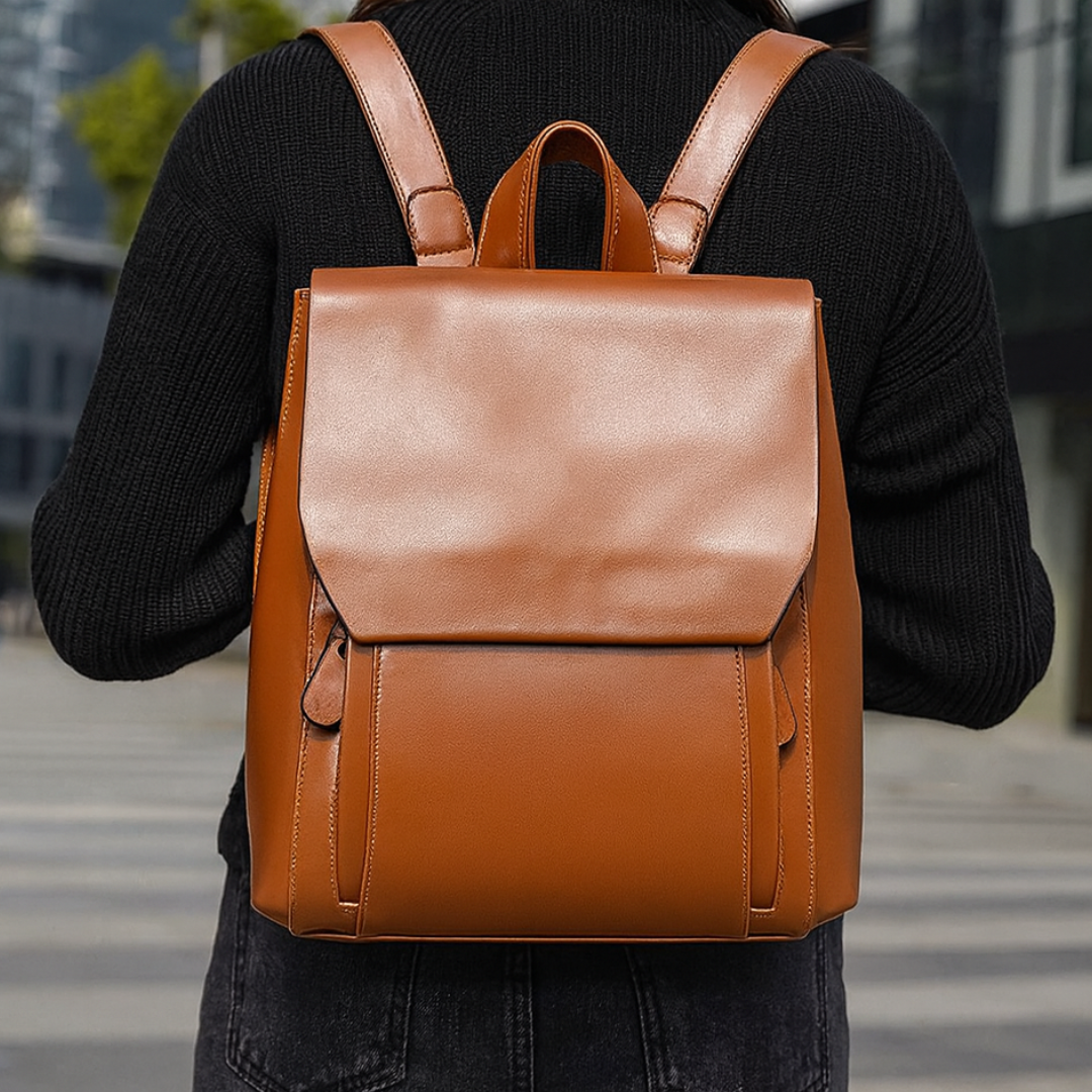 Rucksack Handtasche aus Leder mit Steppmuster – Eleganzia Pack