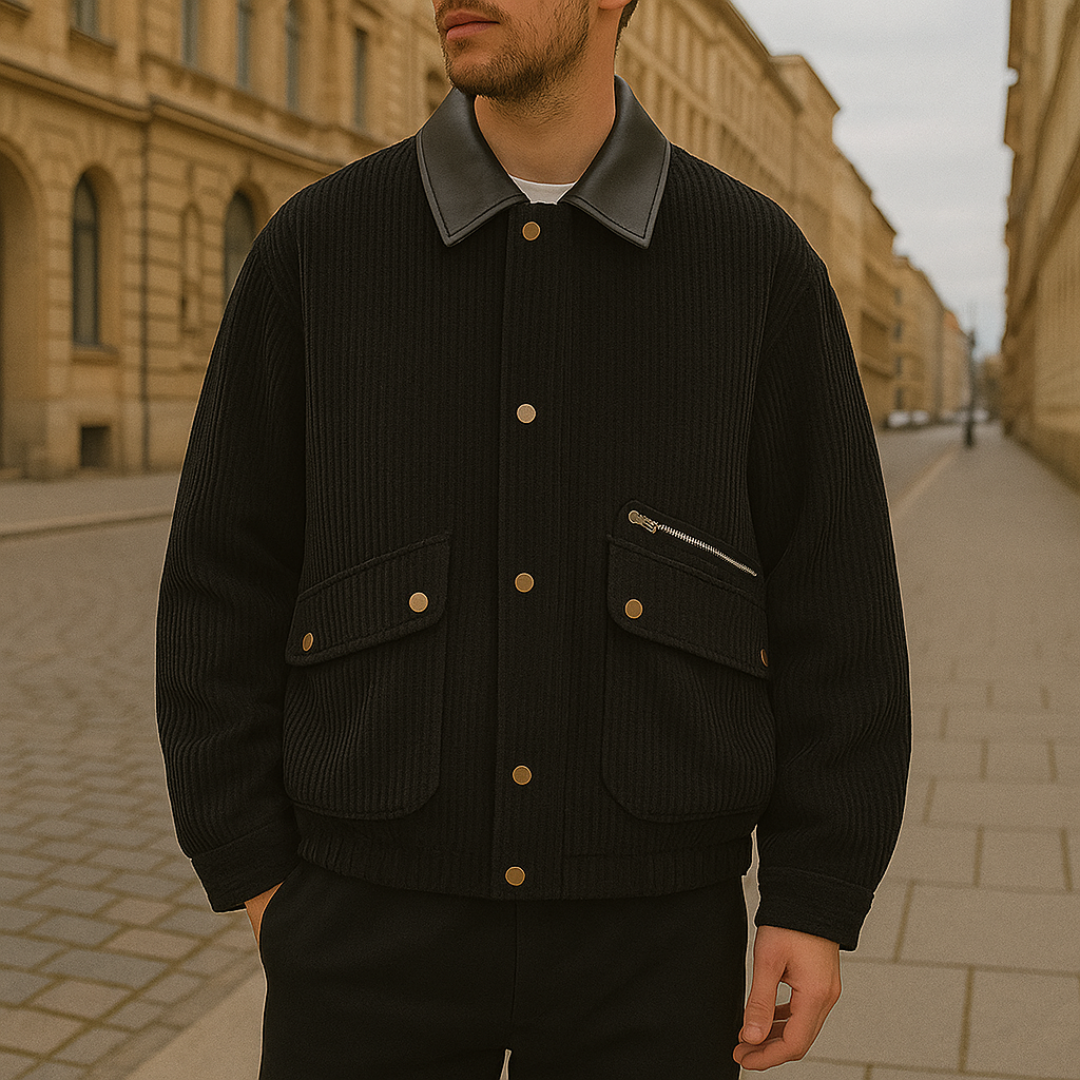 Jacke im Casual-Barn-Stil mit Lederkragen & Taschen – PFNW Heritage