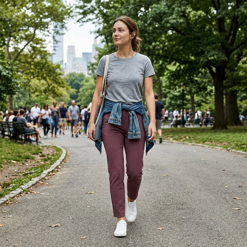 Damen-Hose mit hohem Bund und Reißverschlusstaschen – Leicht, Atmungsaktiv, Weich 26"/27" Knöchelhose