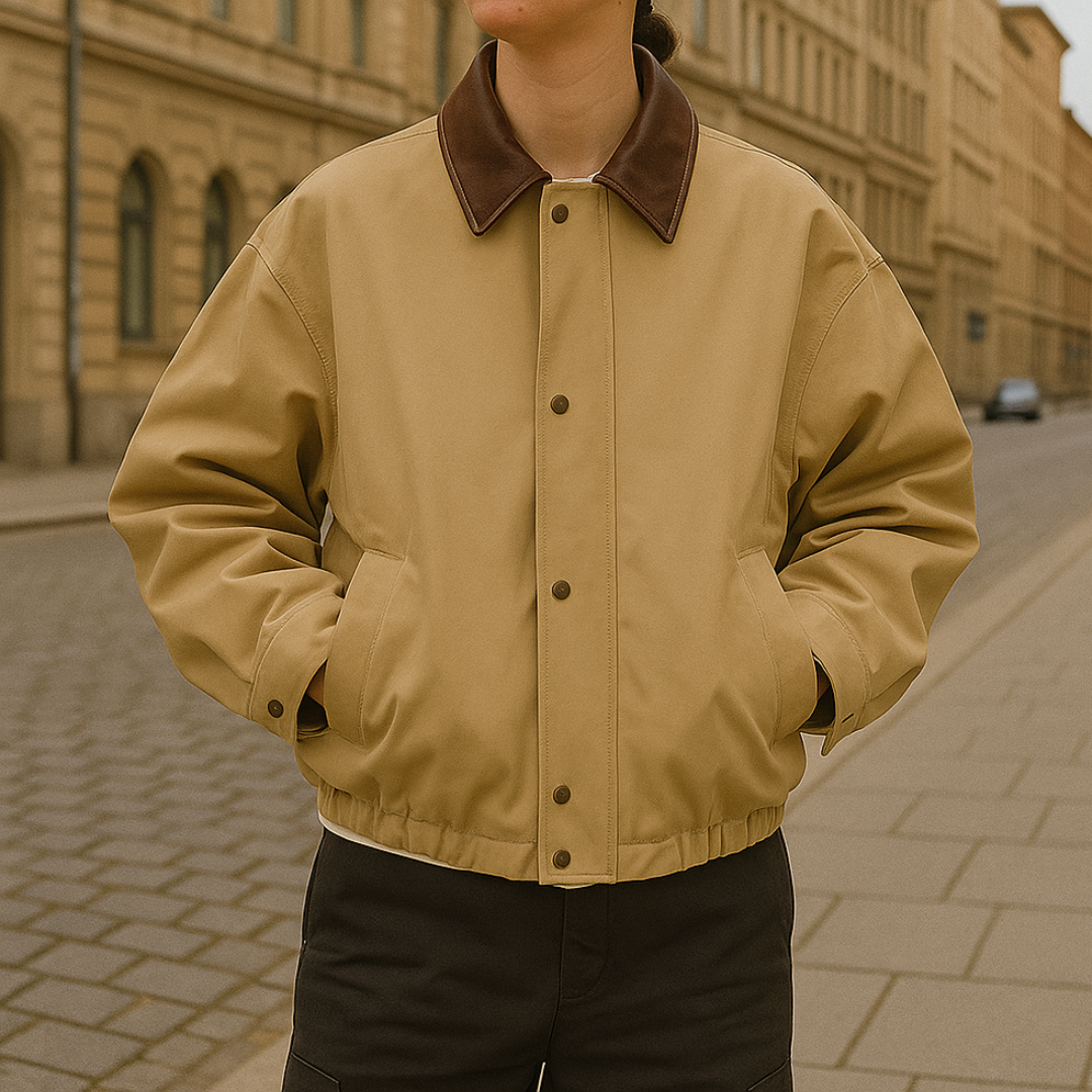Jacke im Retro-Barn-Stil mit Lederkragen – Nanyou Vintage